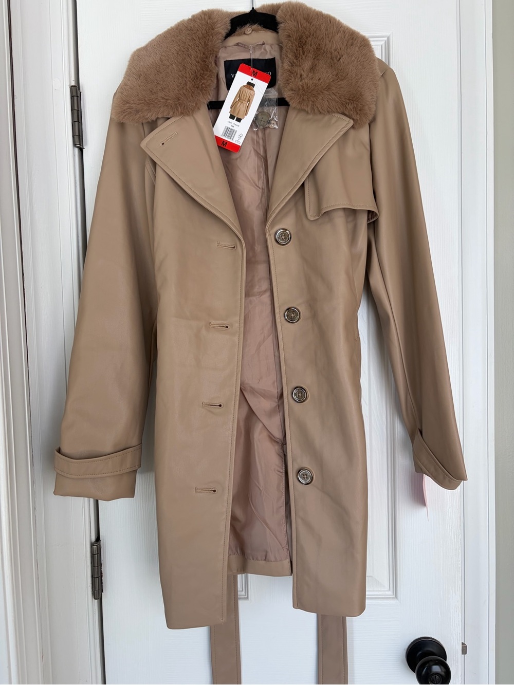 Vince Camuto Beige Trench Coat with Faux Fur Collar